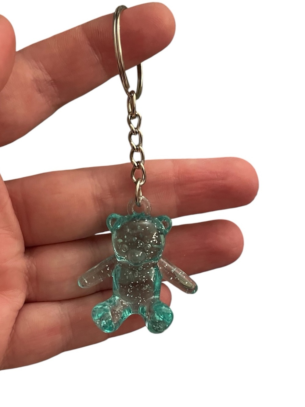 Blue Glitter Bear Keychain Charm